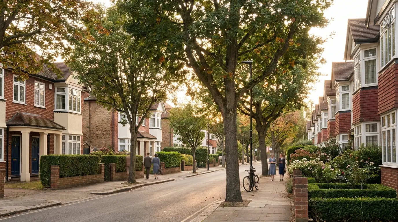 A leafy Hornchurch residential street of 1930s semi-detached homes
